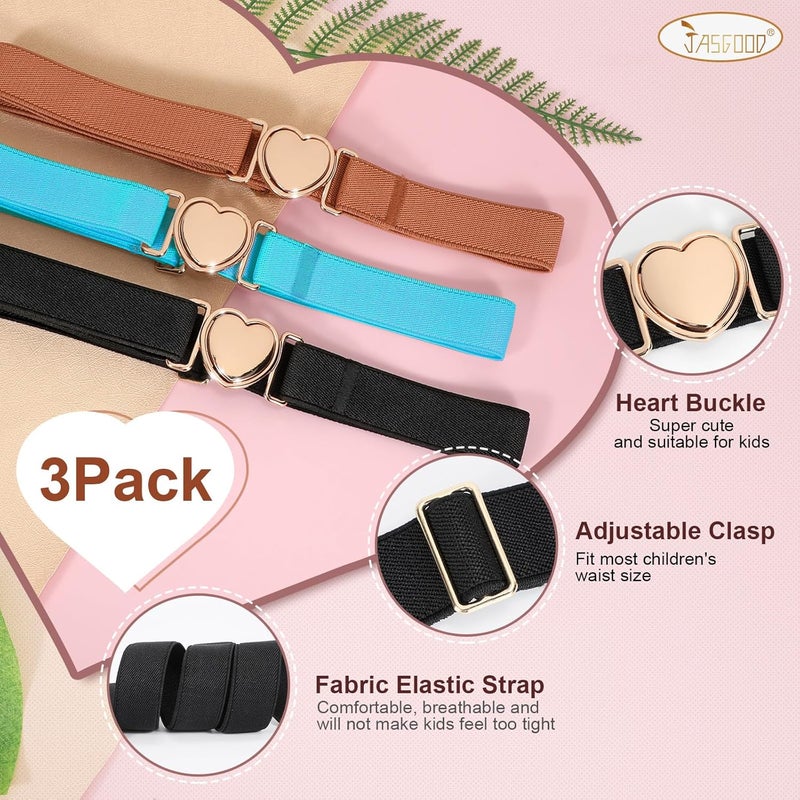 Jas. Good Elastic Belts for Toddler Kids Adjustable Boys Girls Teens Stretch Belts with Heart Buckle for Back to School - Image 4
